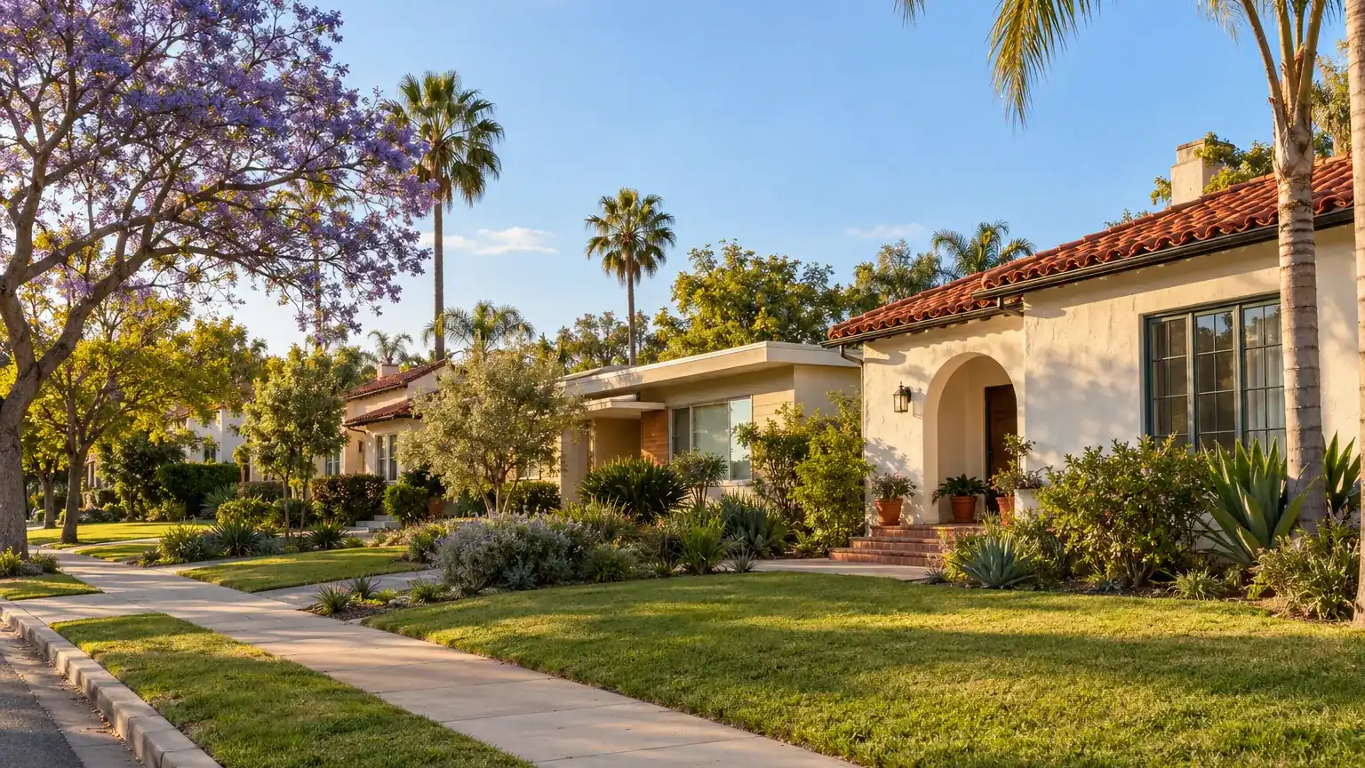 Residential street of typical houses in Los Angeles