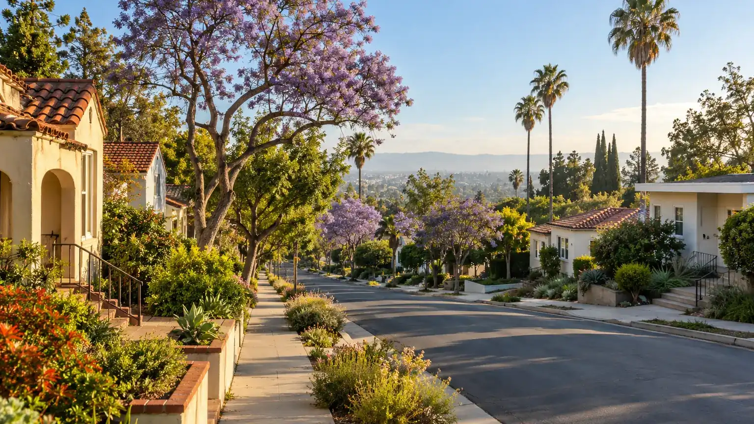 Typical neighborhood street in the Los Angeles area